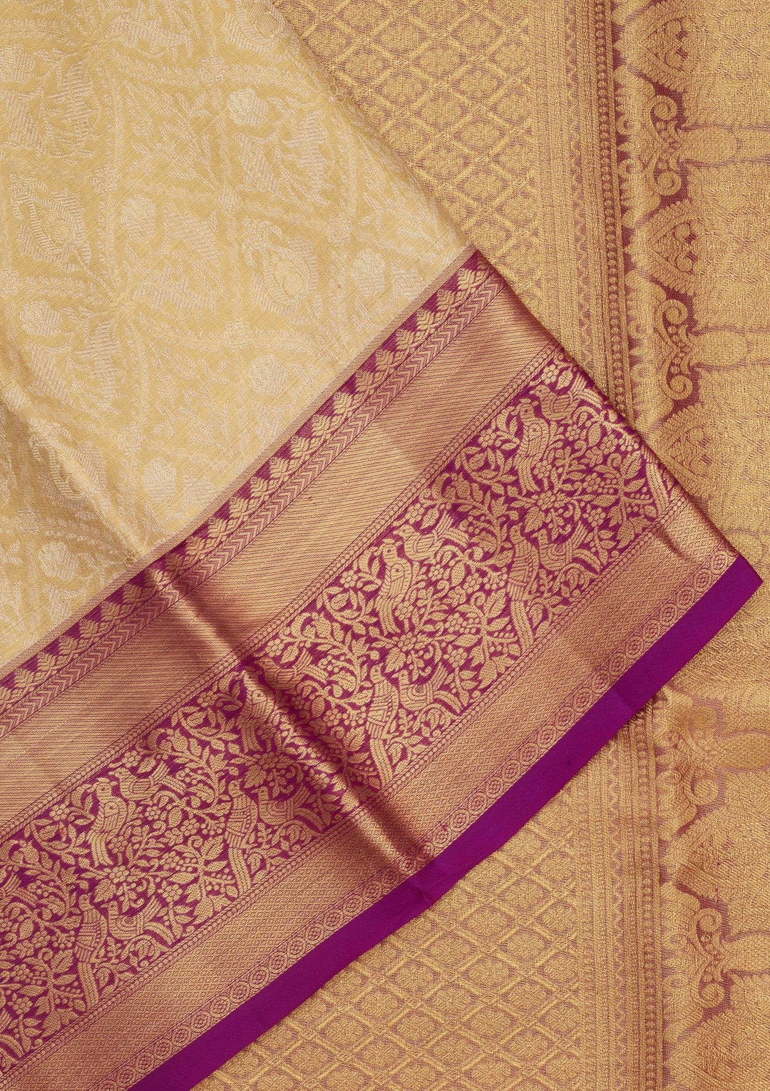 Cream Zariwork Pure Silk Saree-Koskii