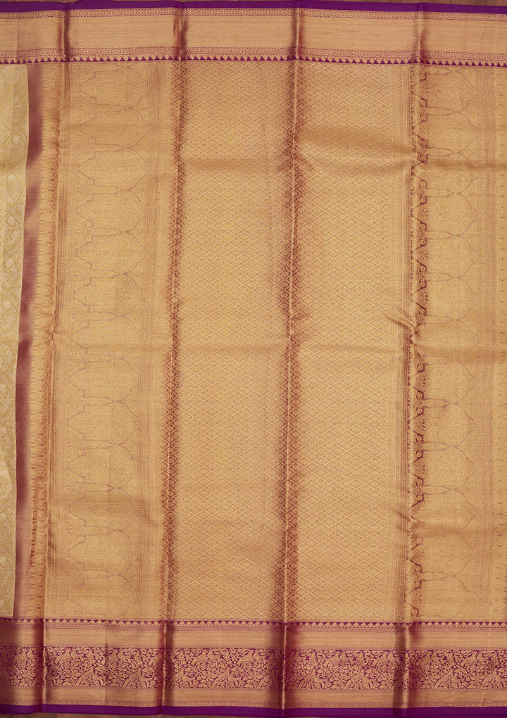 Cream Zariwork Pure Silk Saree-Koskii