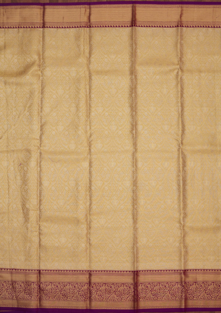 Cream Zariwork Pure Silk Saree-Koskii