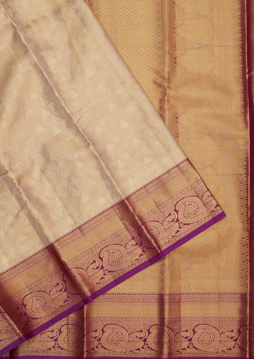Cream Zariwork Pure Silk Saree-Koskii