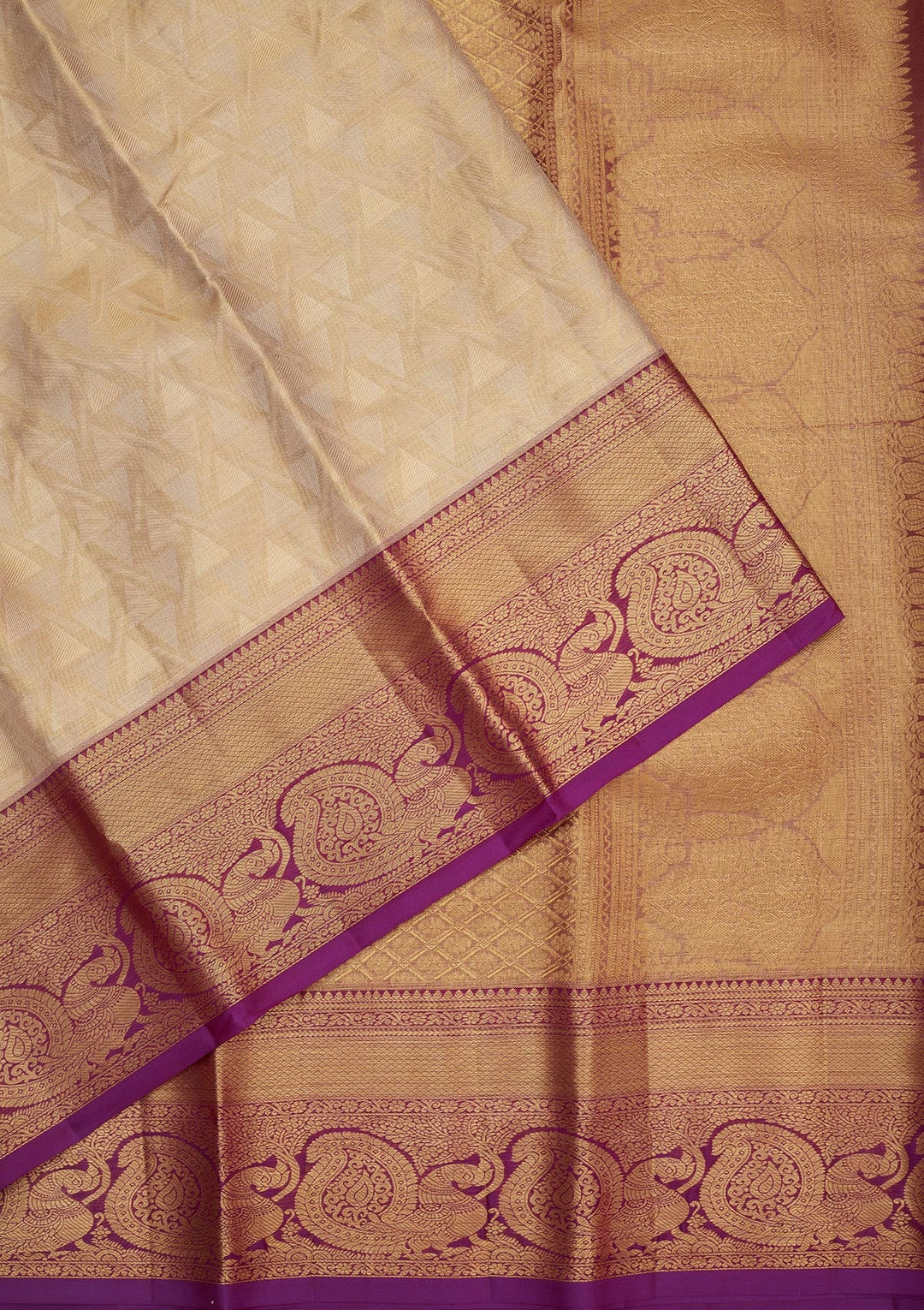 Cream Zariwork Pure Silk Saree-Koskii