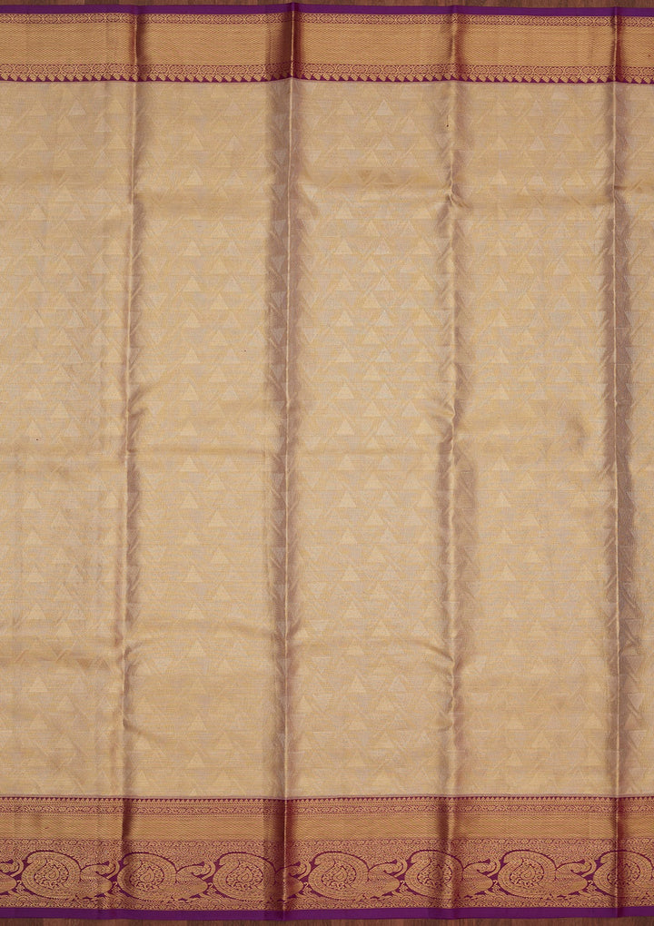 Cream Zariwork Pure Silk Saree-Koskii