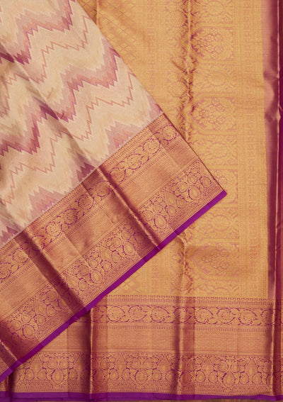 Cream Zariwork Pure Silk Saree-Koskii