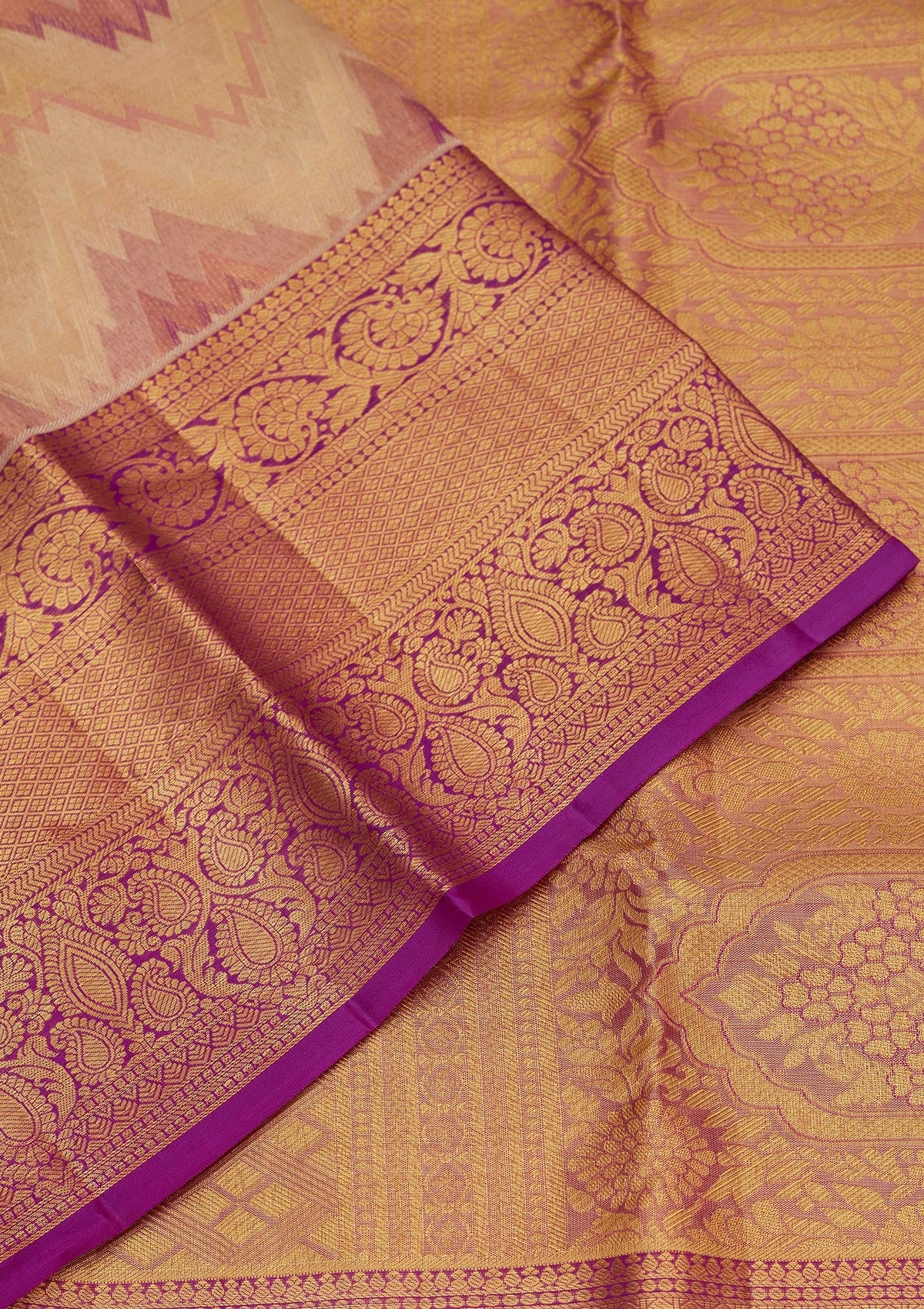 Cream Zariwork Pure Silk Saree-Koskii