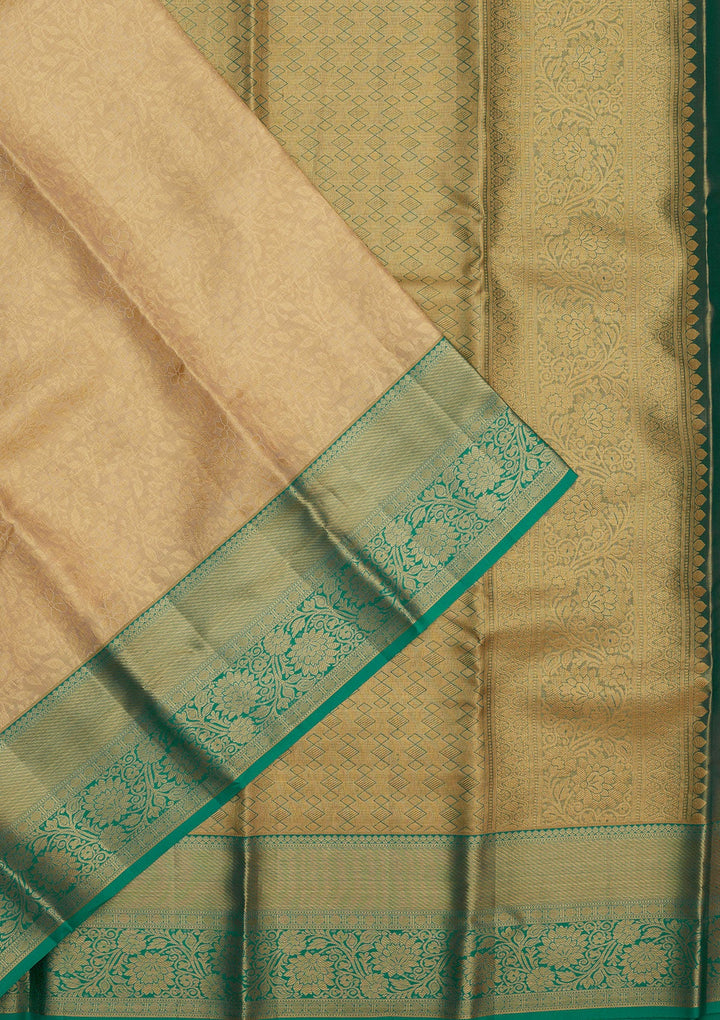 Cream Zariwork Pure Silk Saree-Koskii