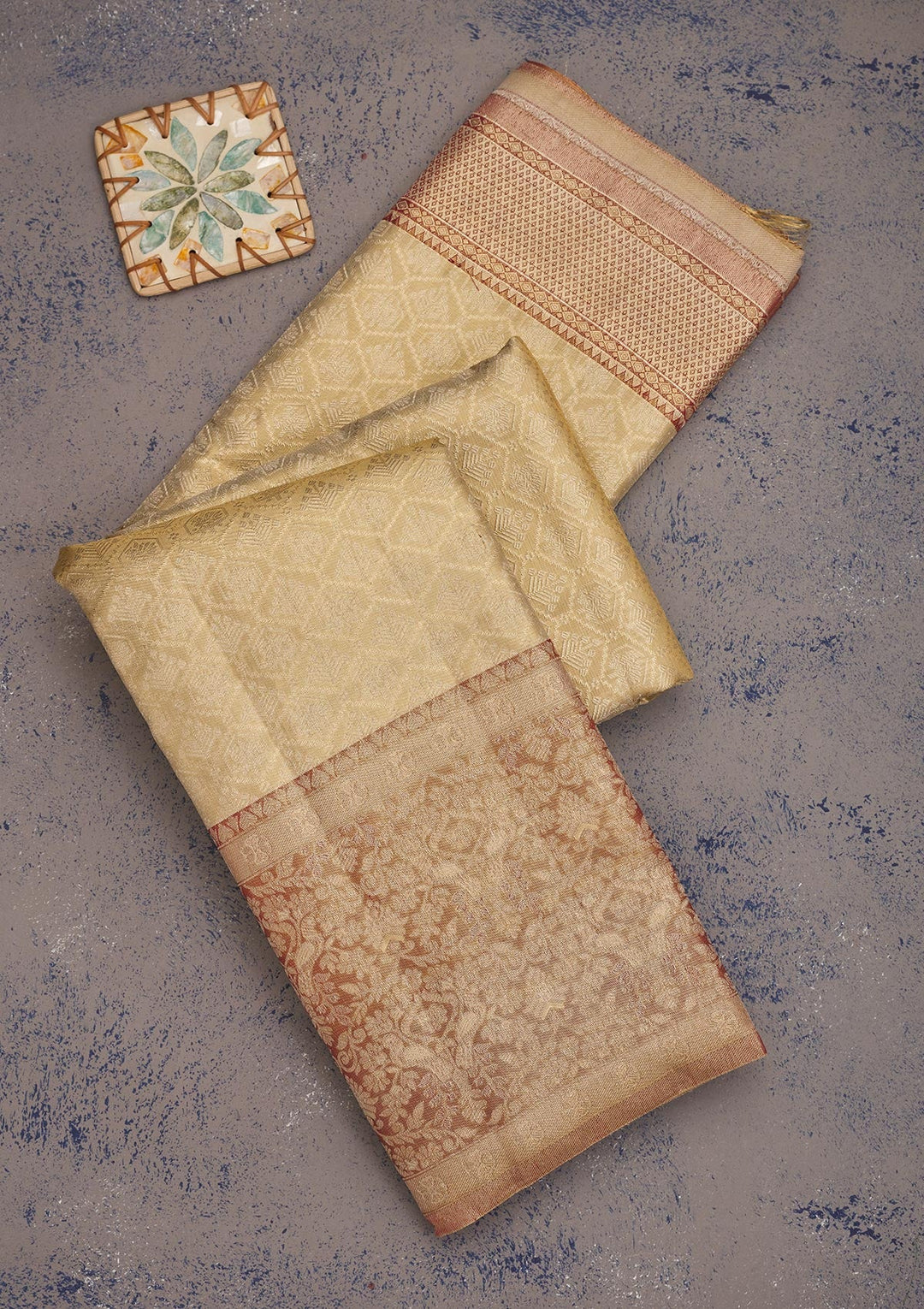 Cream Zariwork Pure Silk Saree-Koskii