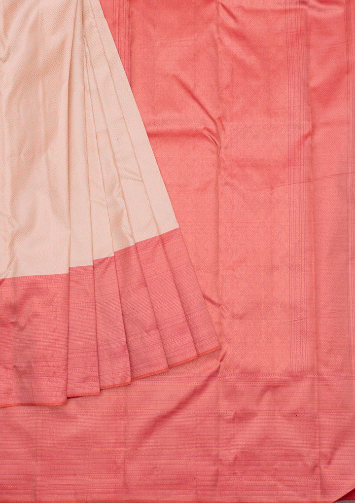 Cream Zariwork Pure Silk Saree-Koskii