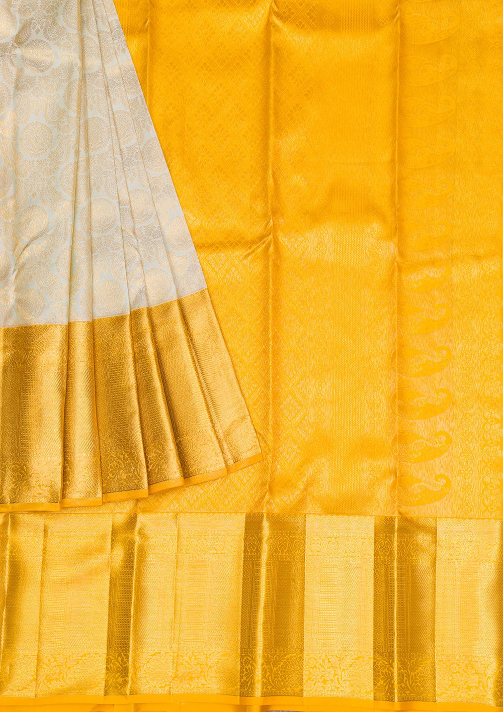 Cream Gold Zariwork Pure Silk Saree - Koskii