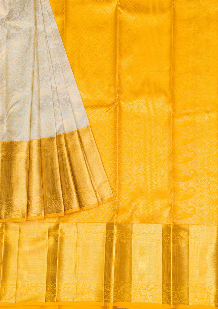 Cream Gold Zariwork Pure Silk Saree - Koskii