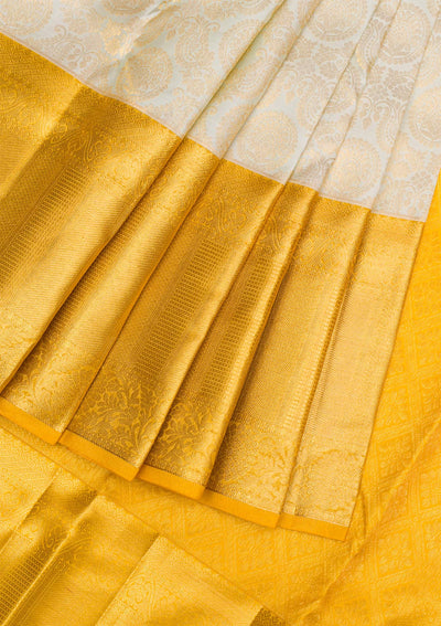 Cream Gold Zariwork Pure Silk Saree - Koskii