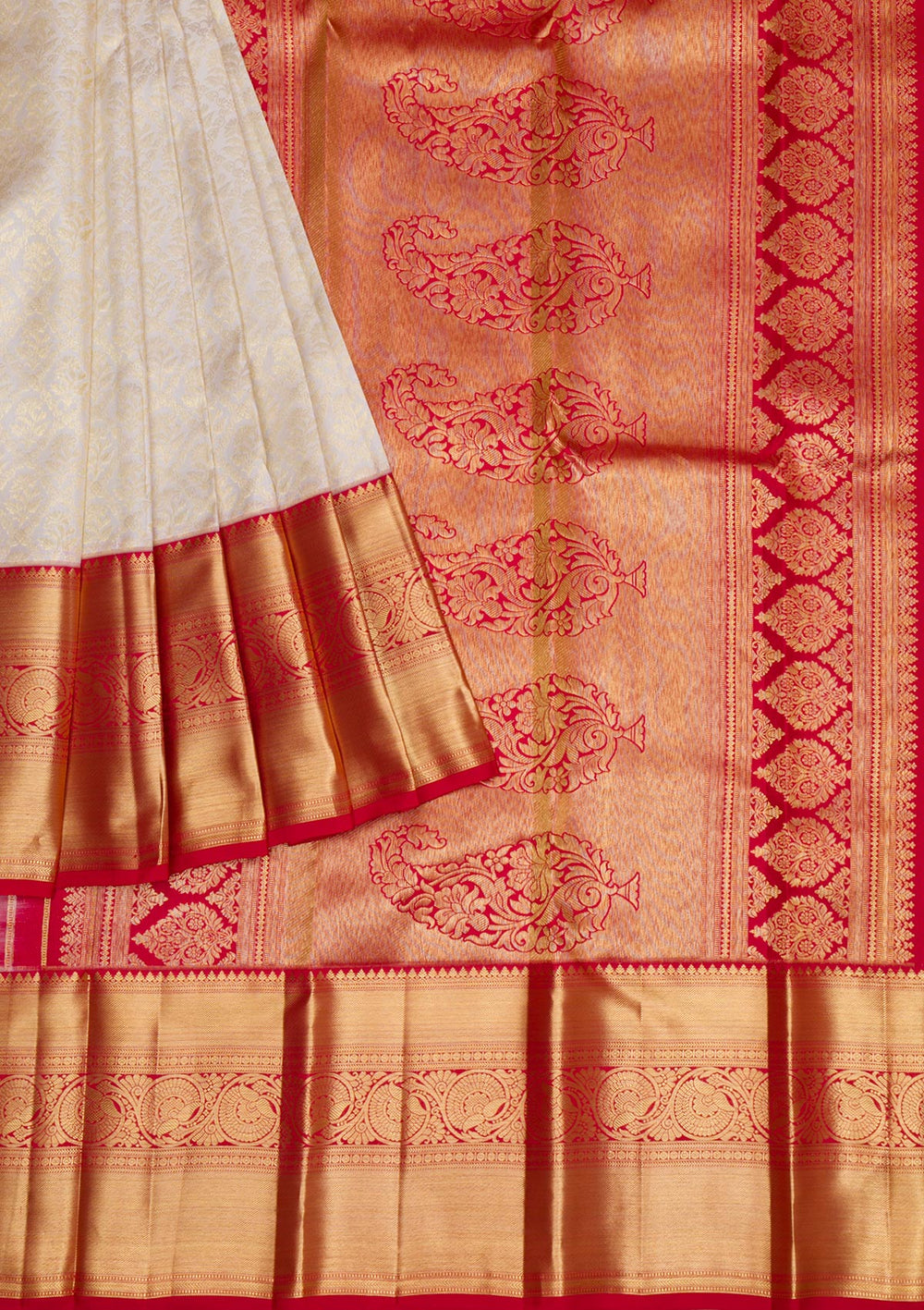Cream Gold Zariwork Pure Silk Saree - Koskii