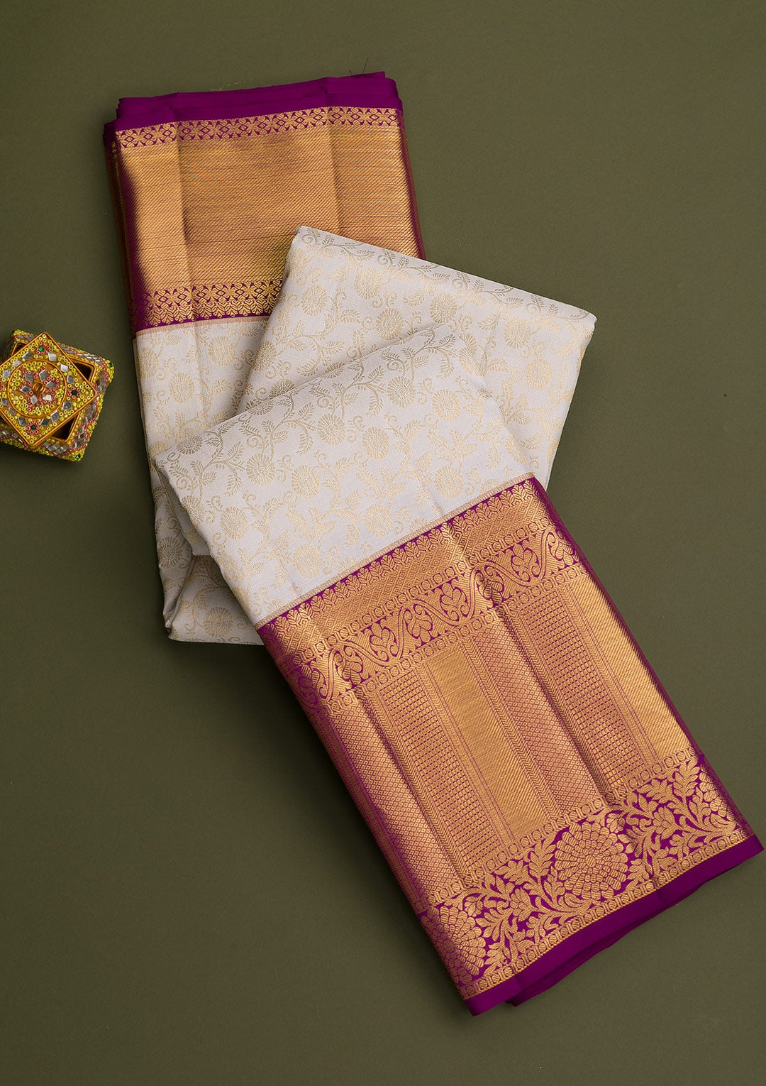 Cream Gold Zariwork Pure Silk Saree - Koskii