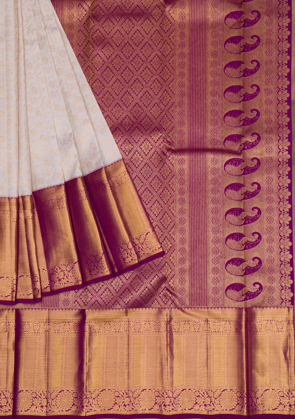 Cream Gold Zariwork Pure Silk Saree - Koskii
