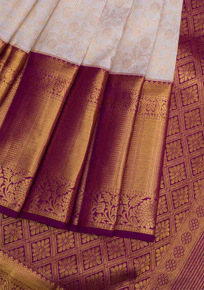 Cream Gold Zariwork Pure Silk Saree - Koskii