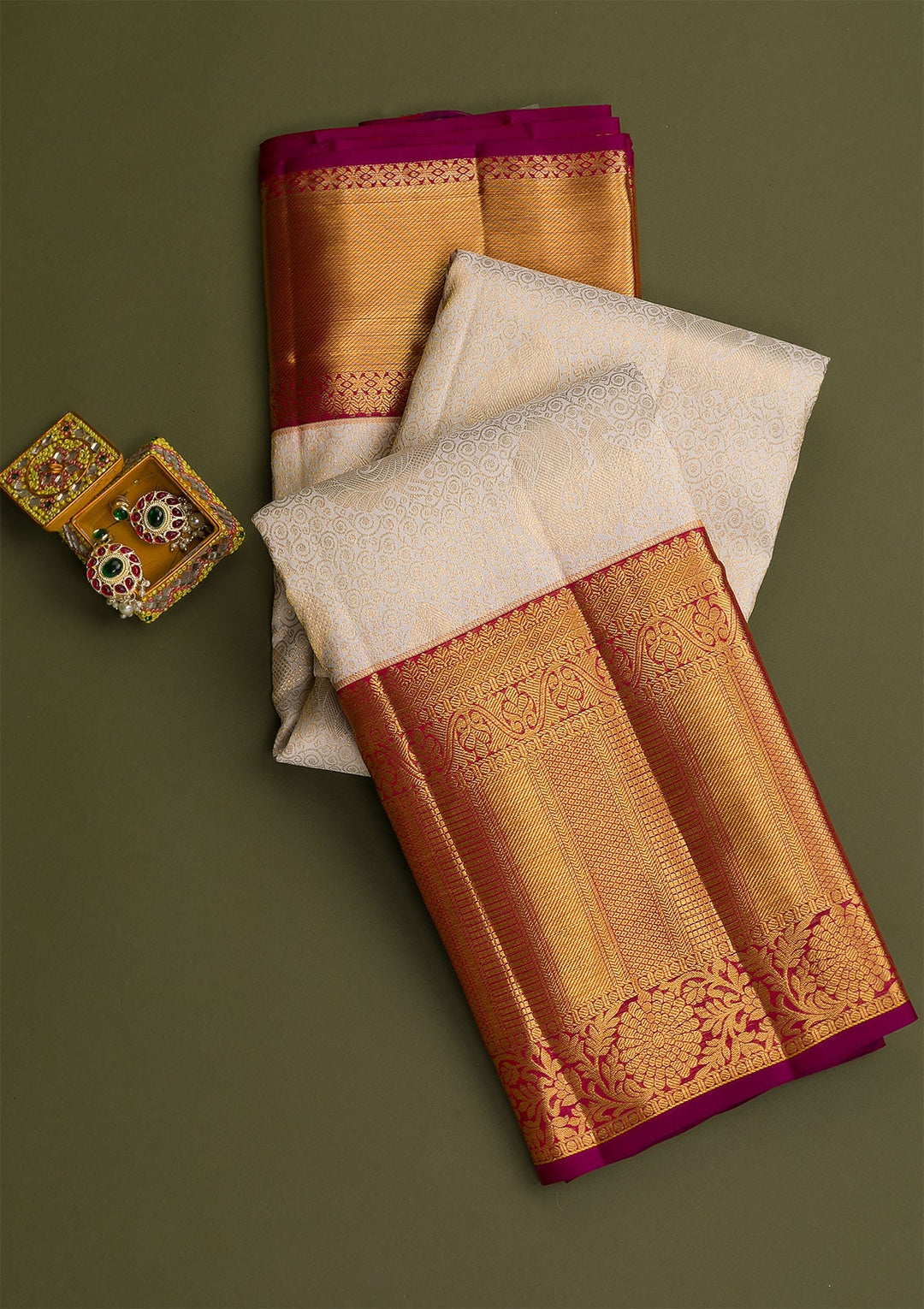 Cream Gold Zariwork Pure Silk Saree - Koskii