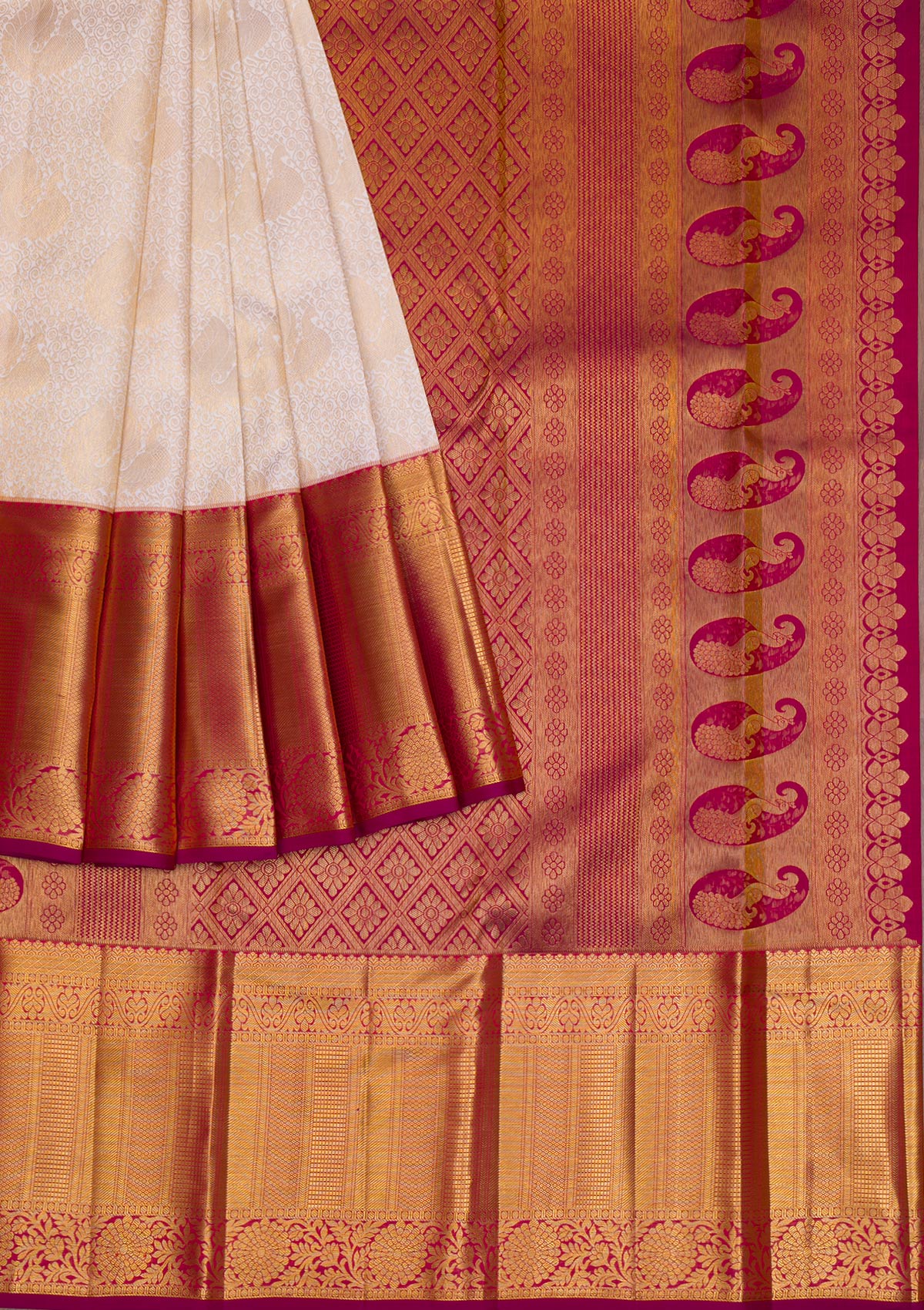 Cream Gold Zariwork Pure Silk Saree - Koskii