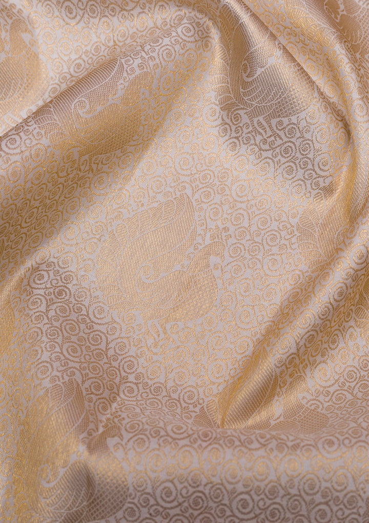 Cream Gold Zariwork Pure Silk Saree - Koskii