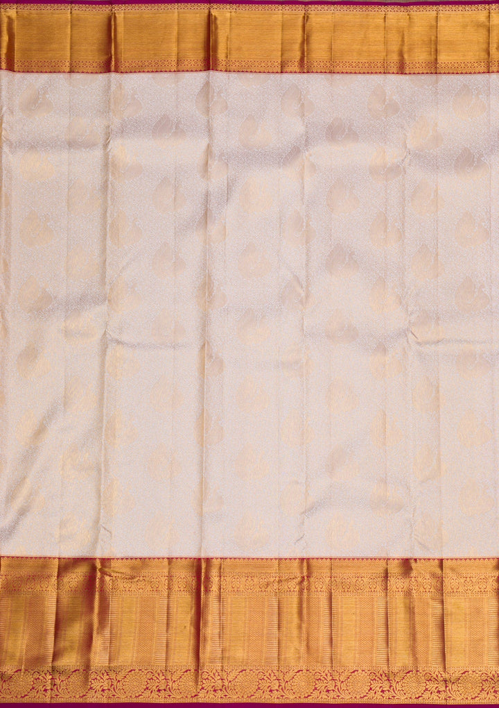 Cream Gold Zariwork Pure Silk Saree - Koskii