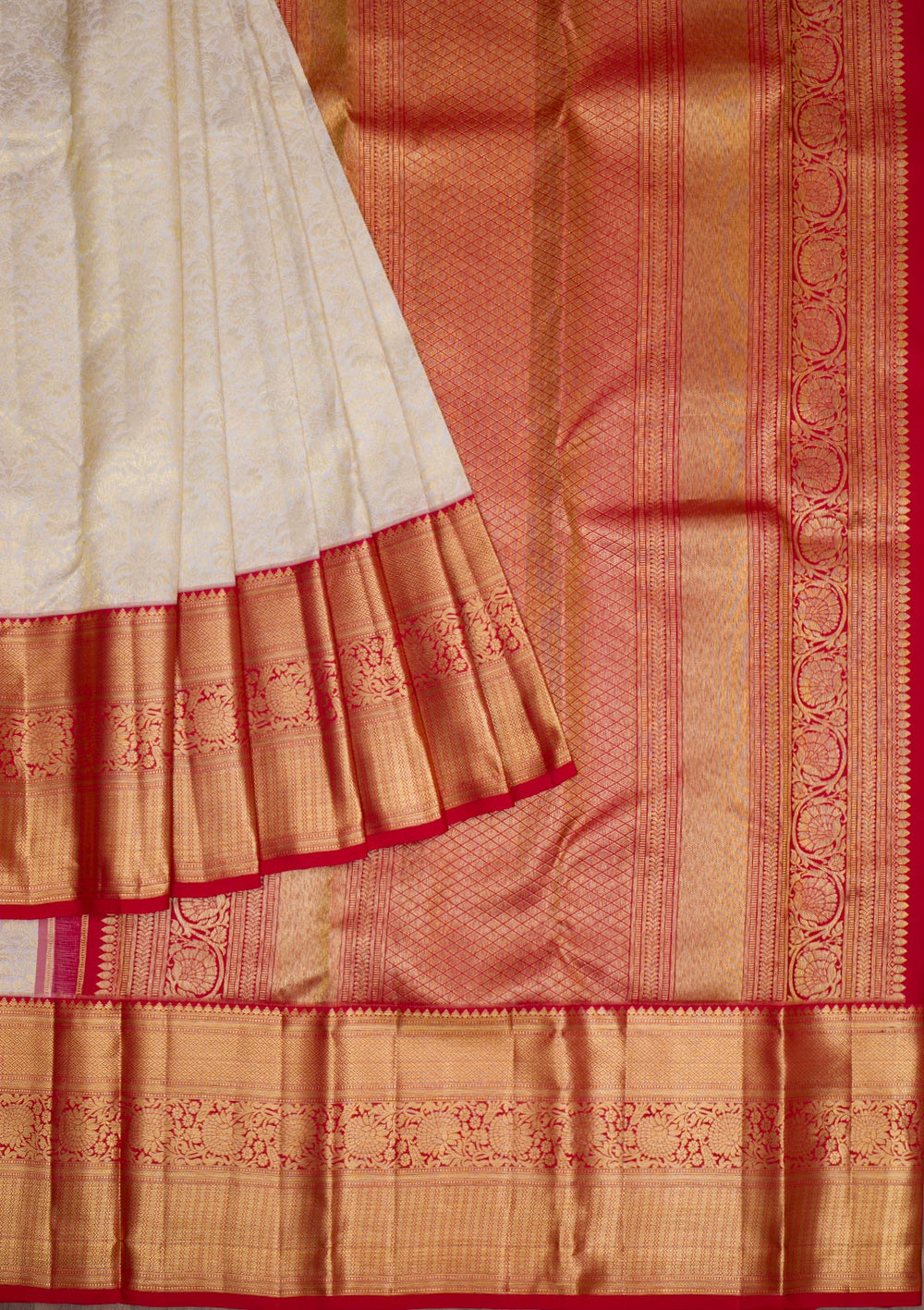 Cream Gold Zariwork Pure Silk Saree - Koskii