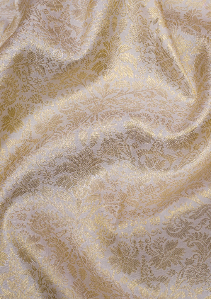 Cream Gold Zariwork Pure Silk Saree - Koskii