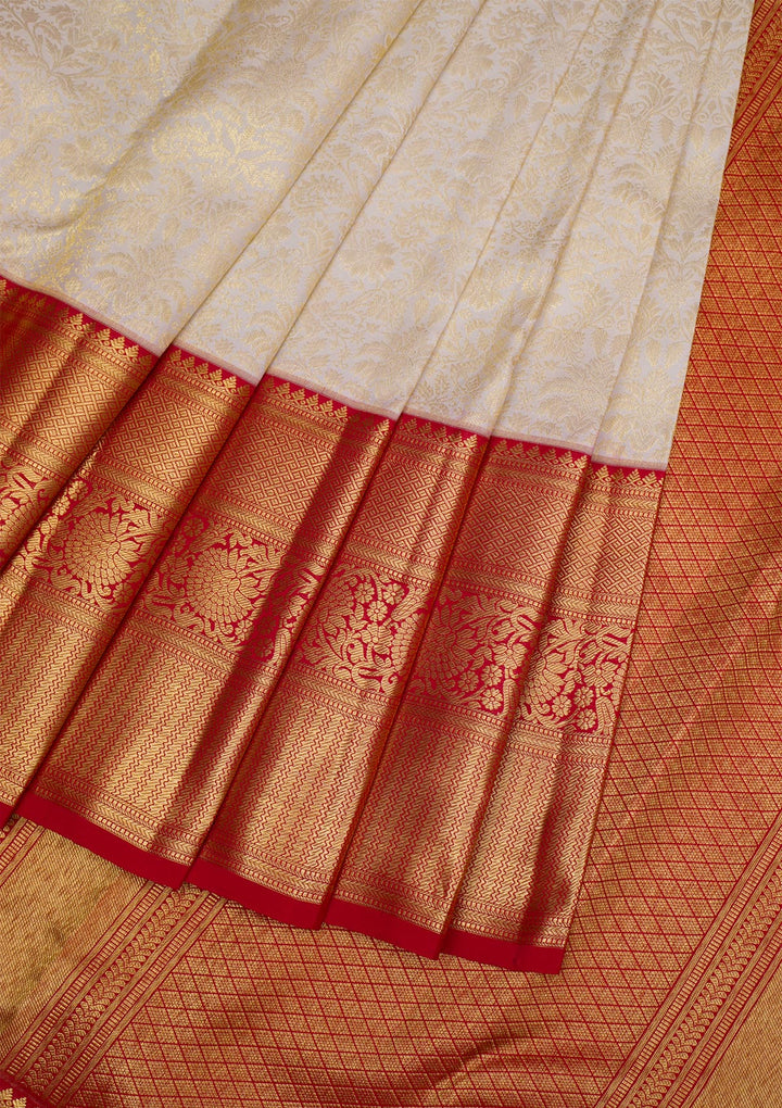 Cream Gold Zariwork Pure Silk Saree - Koskii