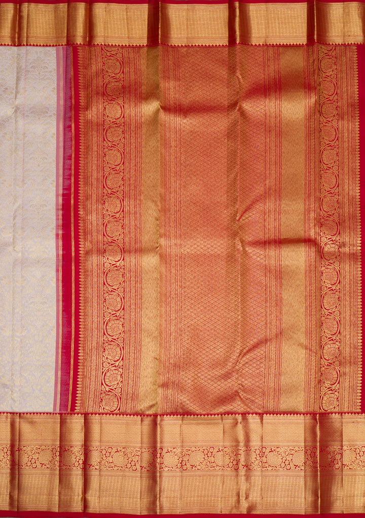 Cream Gold Zariwork Pure Silk Saree - Koskii