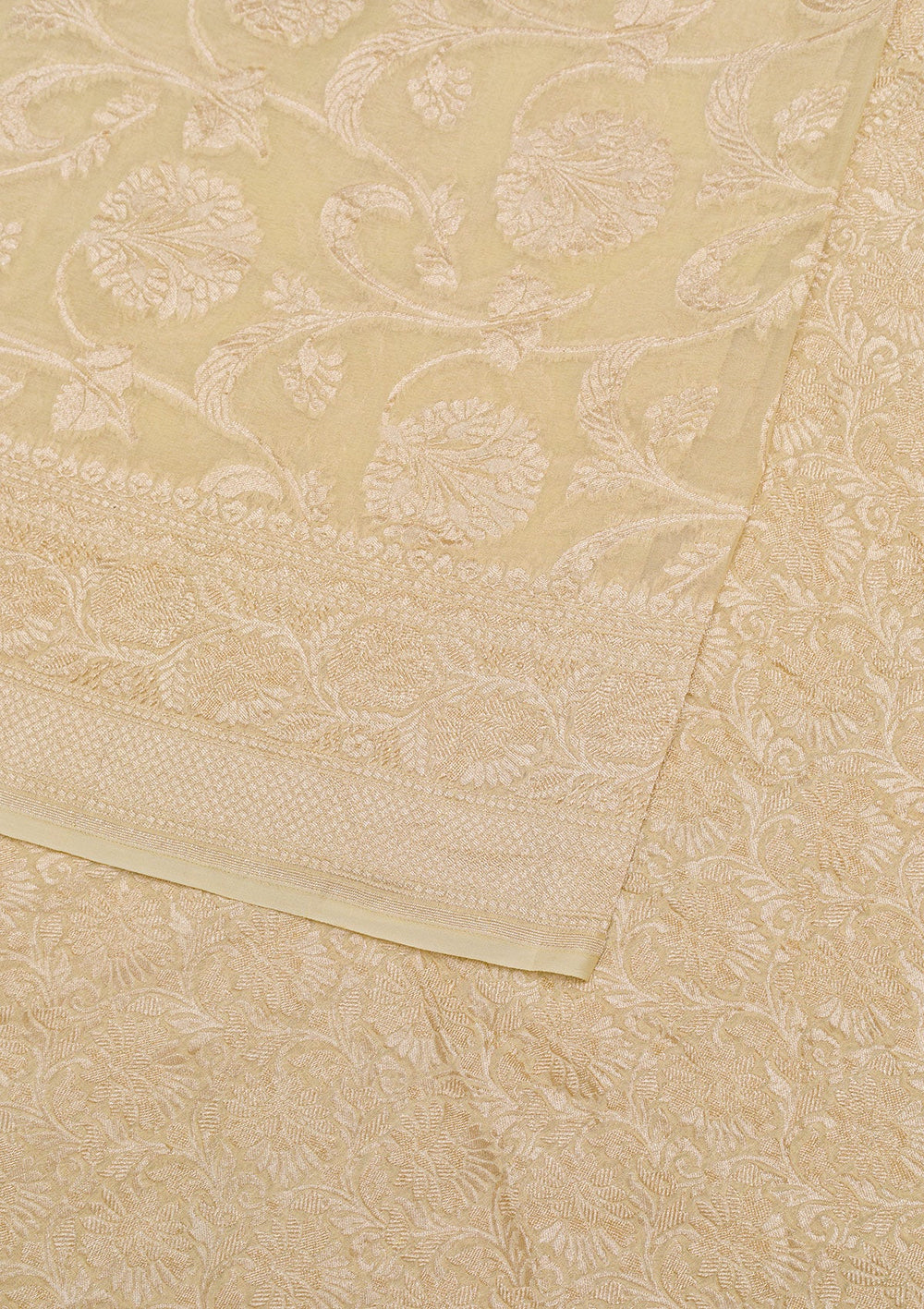 Cream Zariwork Pure Silk Saree-Koskii