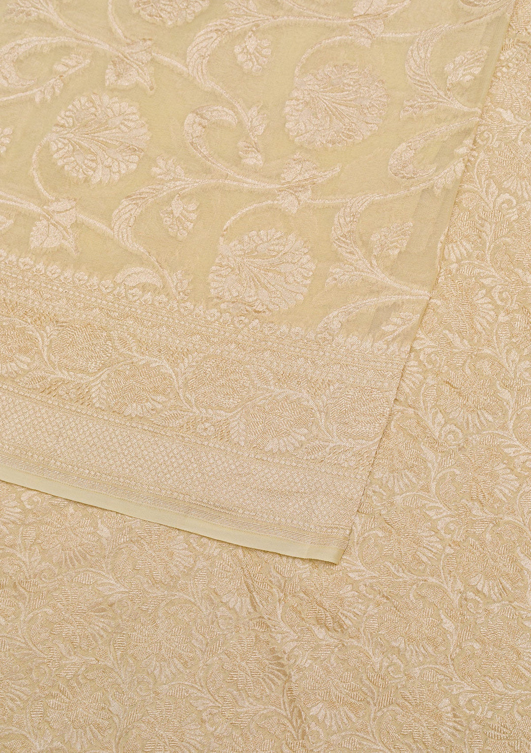 Cream Zariwork Pure Silk Saree-Koskii