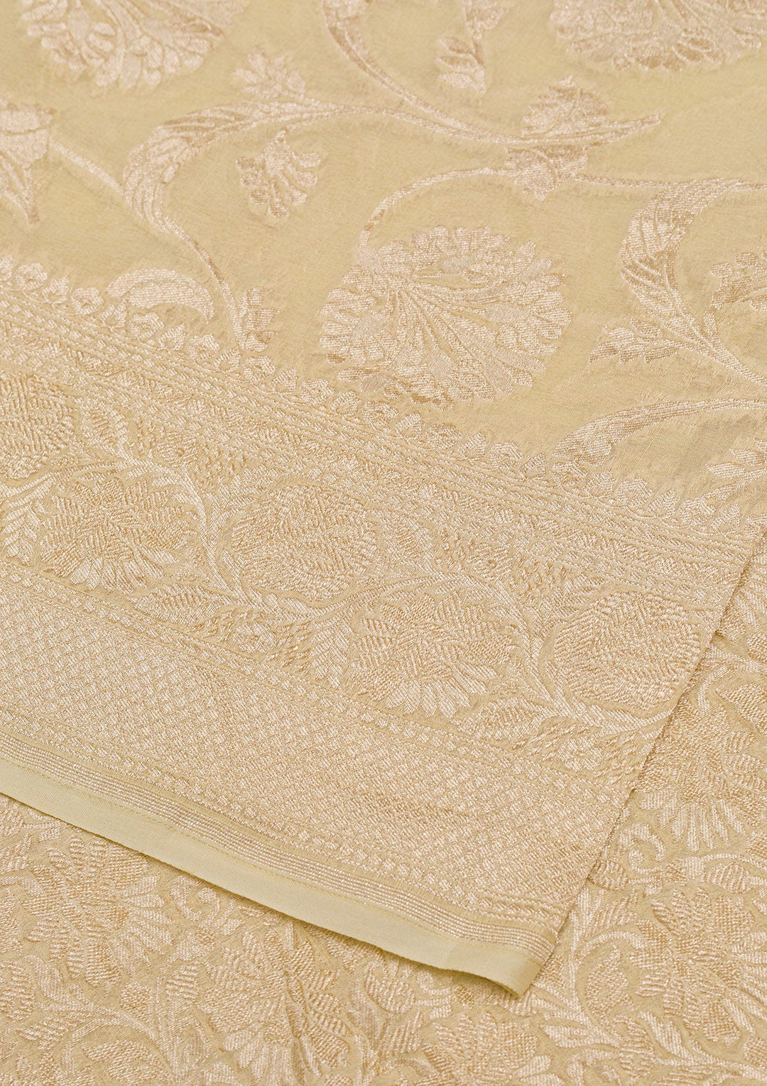 Cream Zariwork Pure Silk Saree-Koskii