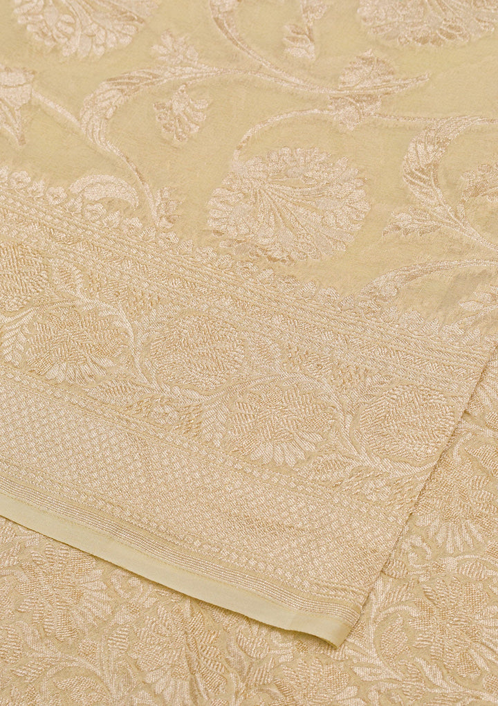 Cream Zariwork Pure Silk Saree-Koskii