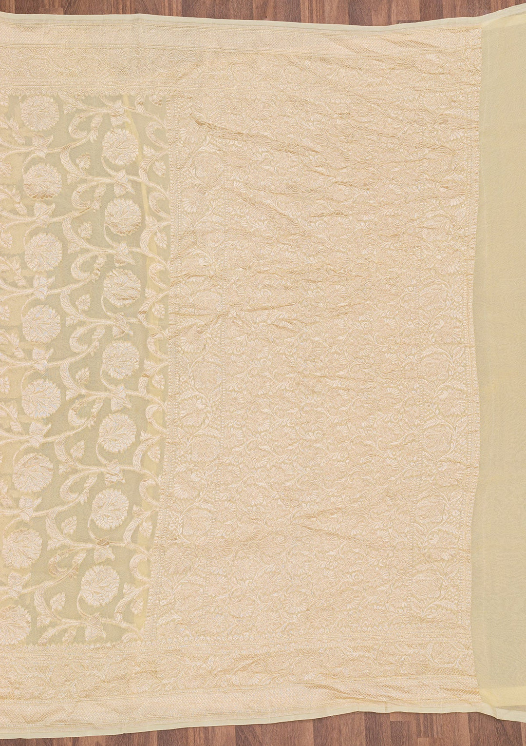Cream Zariwork Pure Silk Saree-Koskii