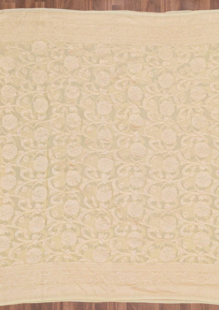 Cream Zariwork Pure Silk Saree-Koskii