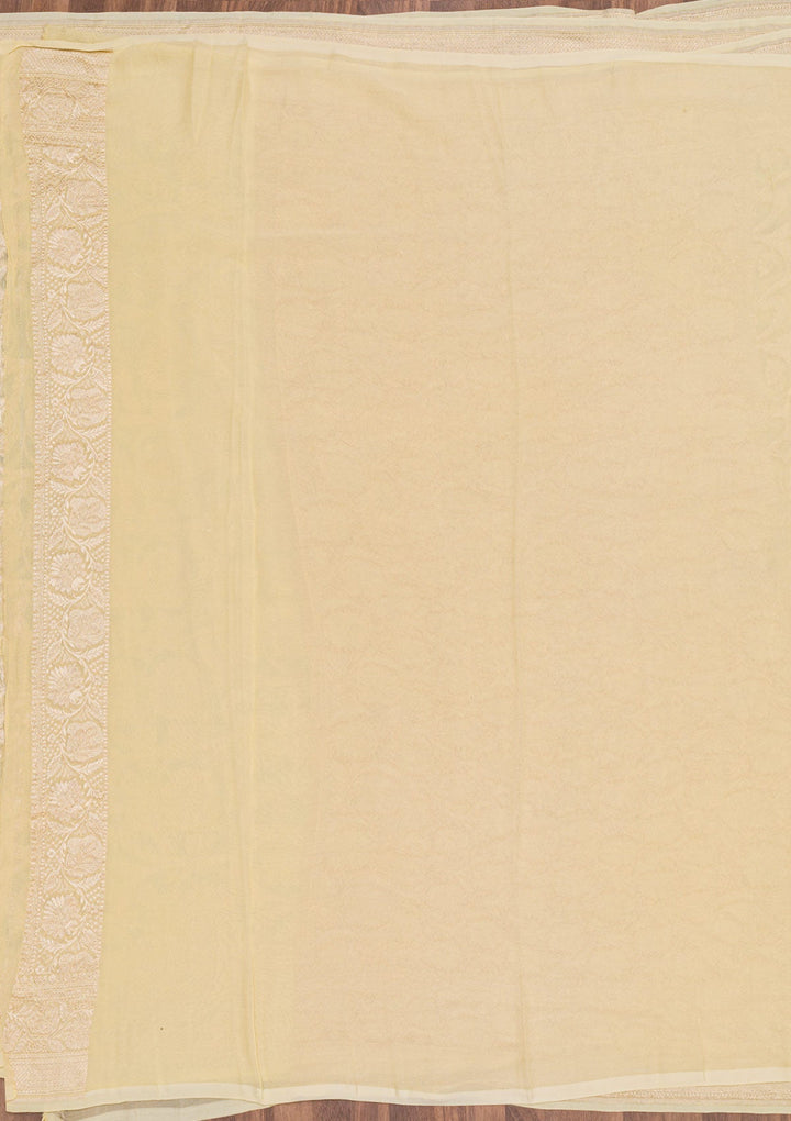 Cream Zariwork Pure Silk Saree-Koskii