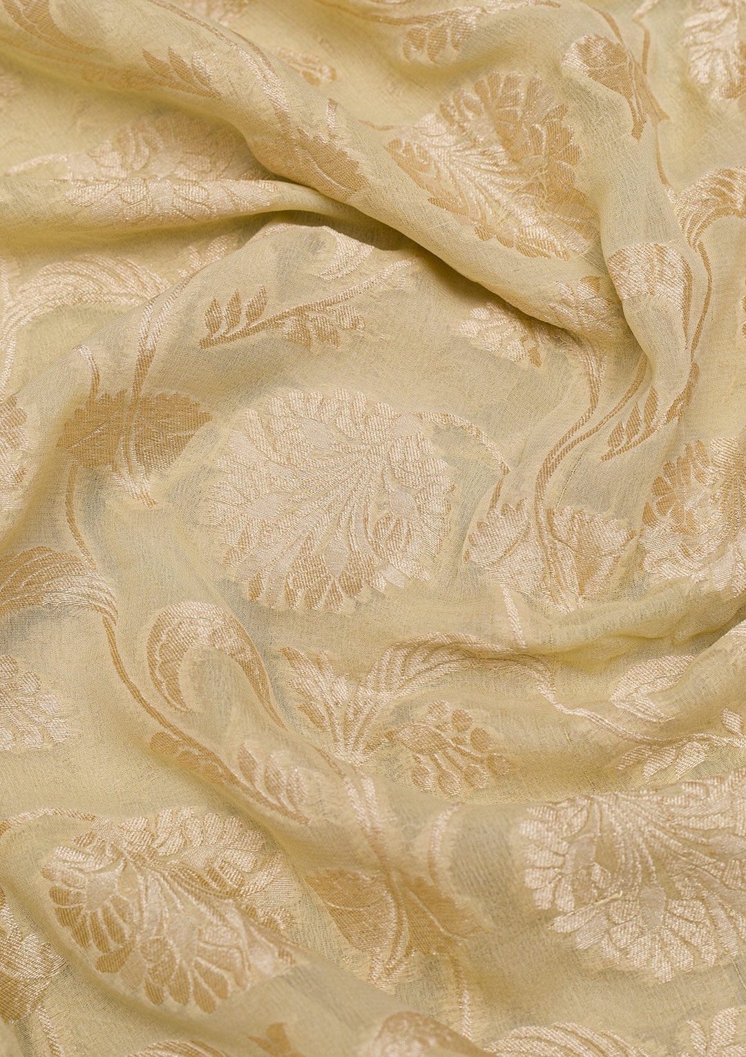 Cream Zariwork Pure Silk Saree-Koskii