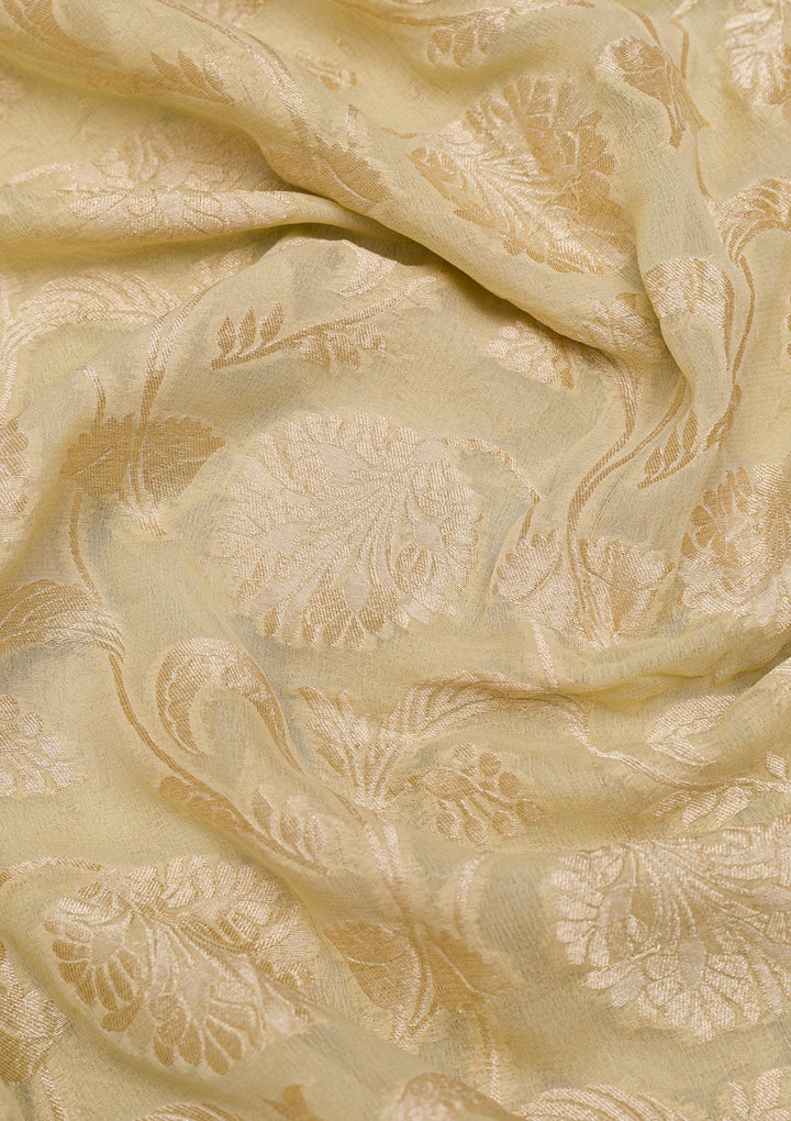 Cream Zariwork Pure Silk Saree-Koskii