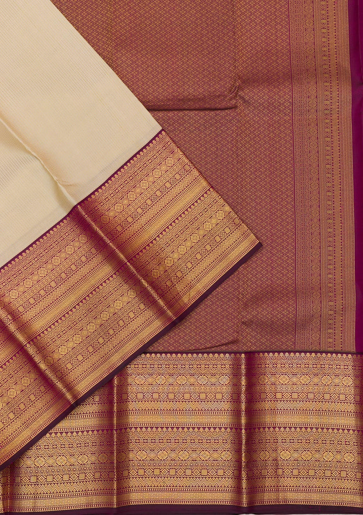 Cream Zariwork Pure Silk Saree-Koskii