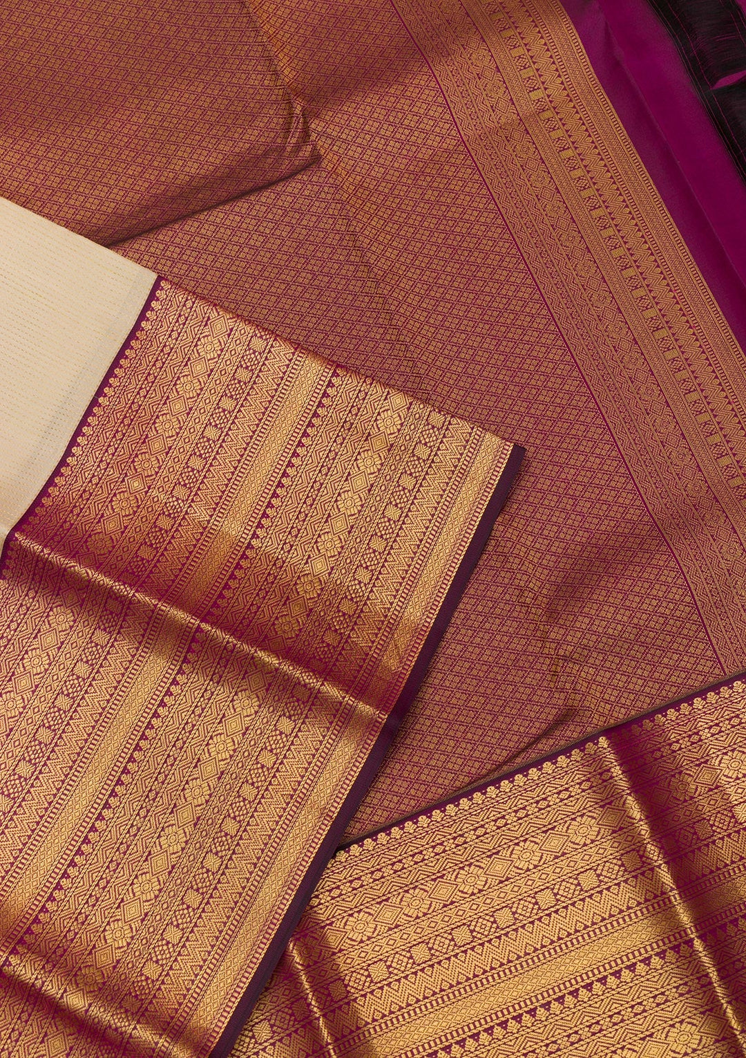 Cream Zariwork Pure Silk Saree-Koskii