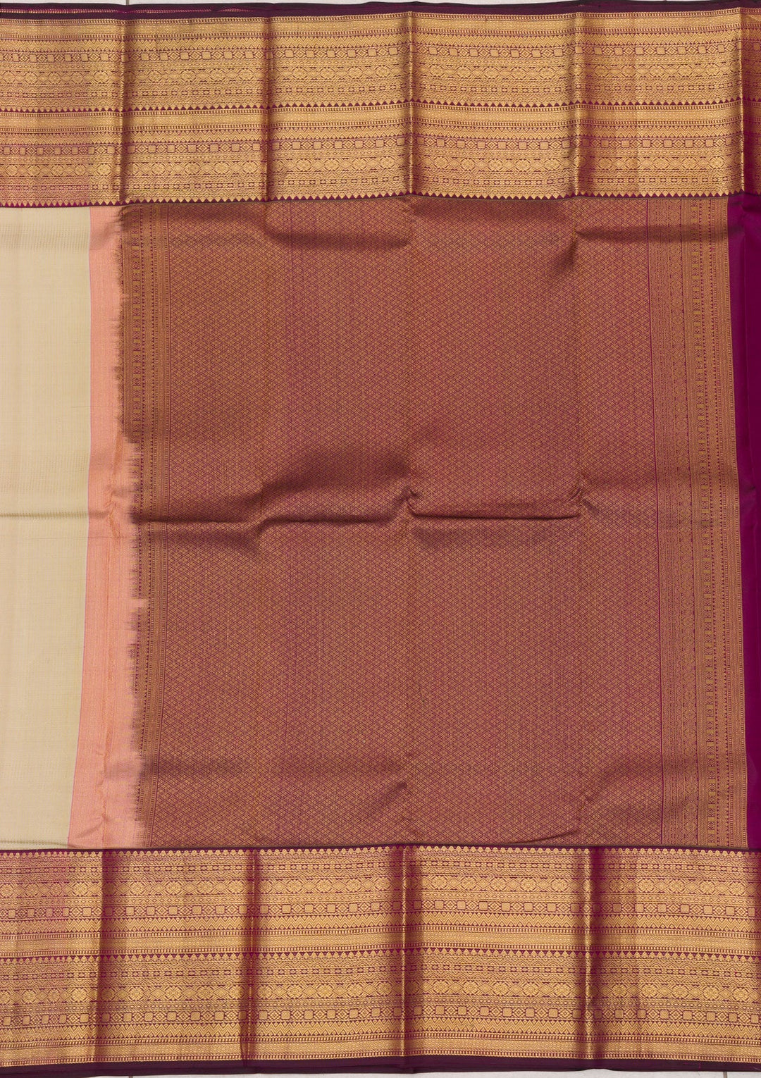 Cream Zariwork Pure Silk Saree-Koskii