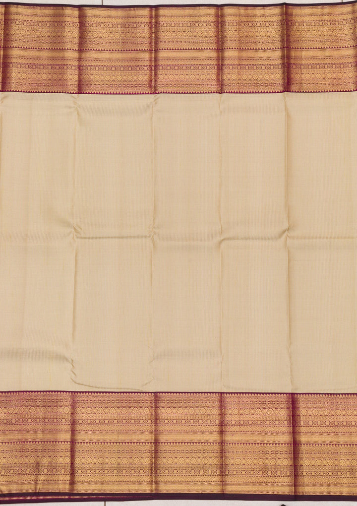 Cream Zariwork Pure Silk Saree-Koskii