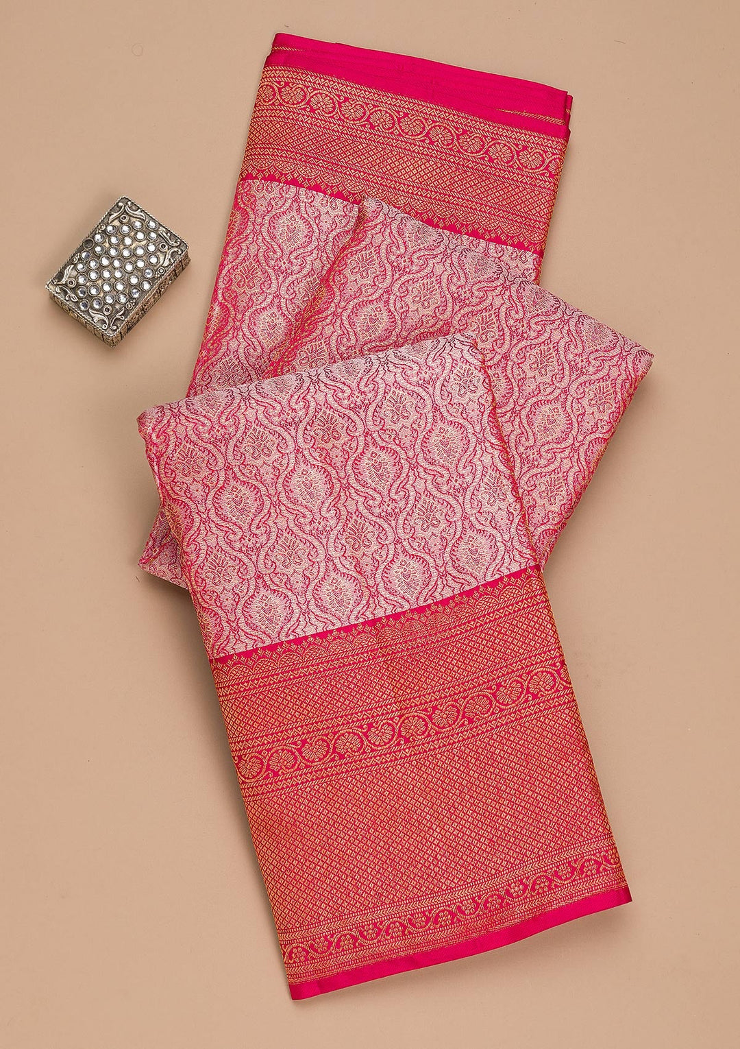 Light Pink Zariwork Pure Silk Saree-Koskii