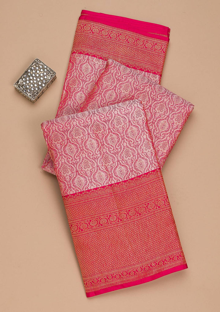 Light Pink Zariwork Pure Silk Saree-Koskii