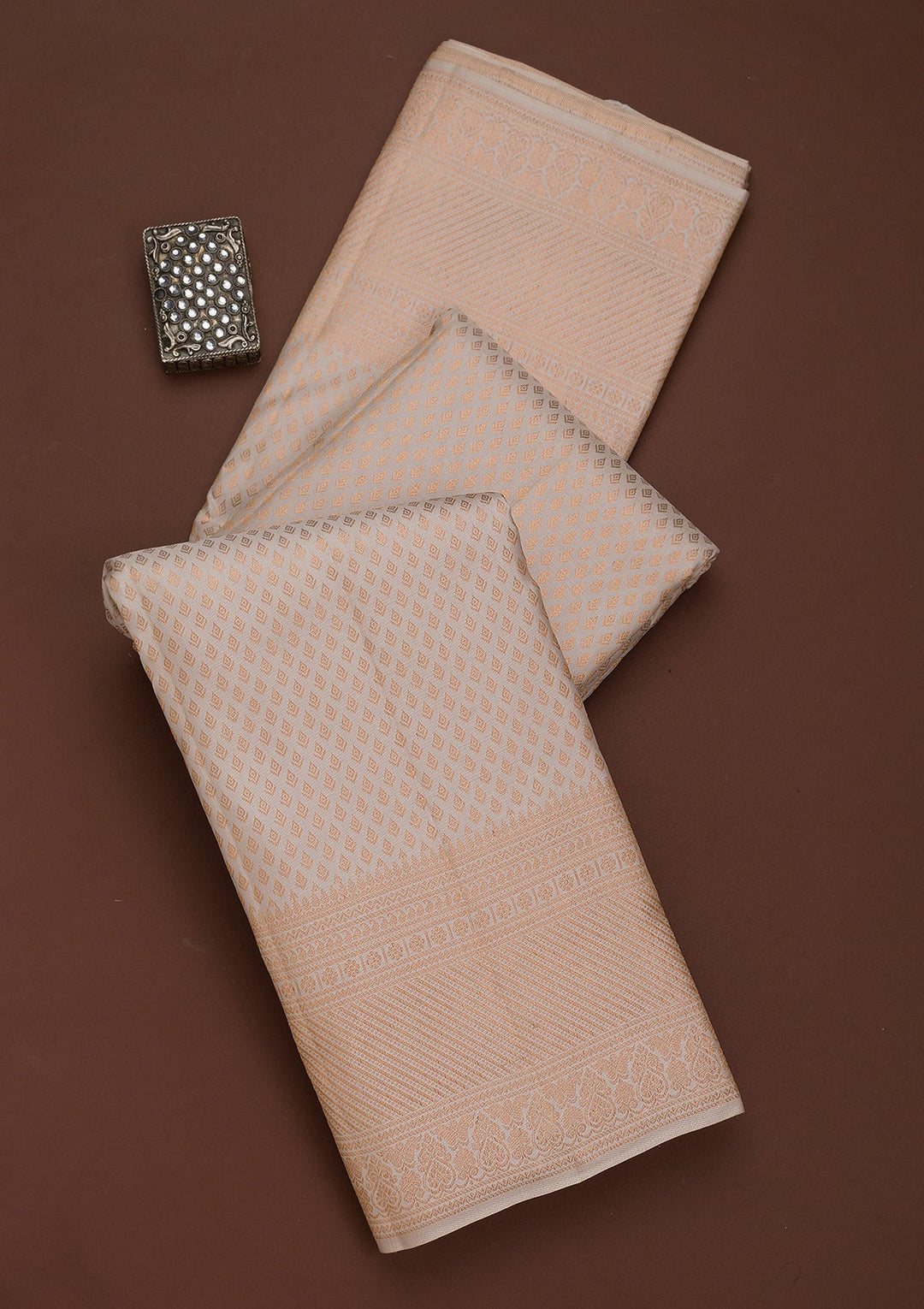 Cream Zariwork Pure Silk Saree-Koskii