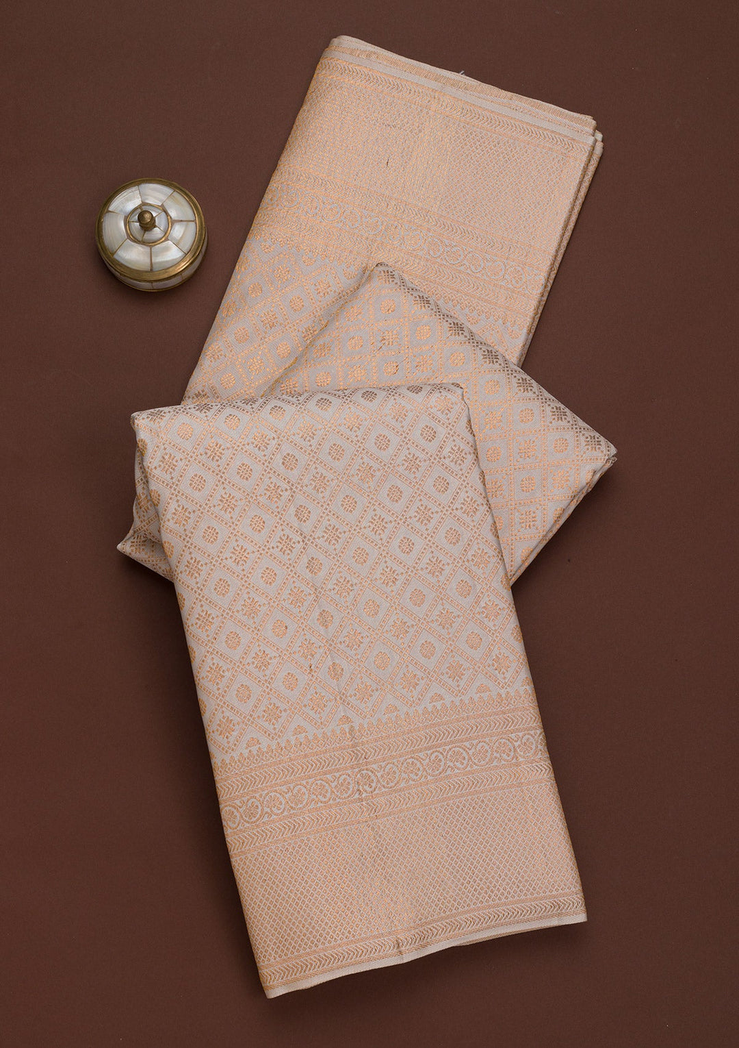Cream Zariwork Pure Silk Saree-Koskii