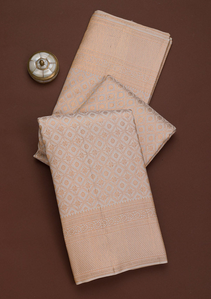 Cream Zariwork Pure Silk Saree-Koskii
