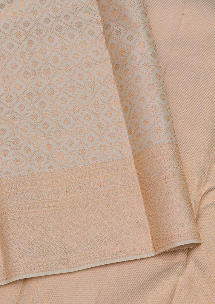 Cream Zariwork Pure Silk Saree-Koskii