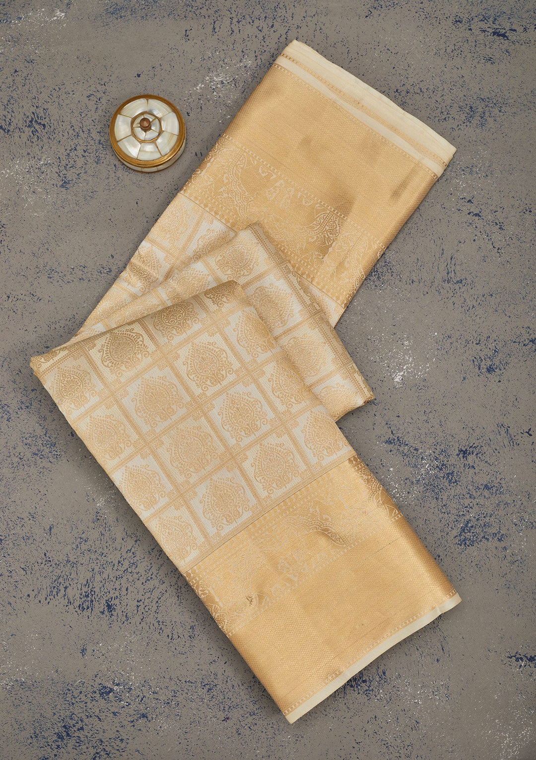 Cream Zariwork Pure Silk Saree-Koskii