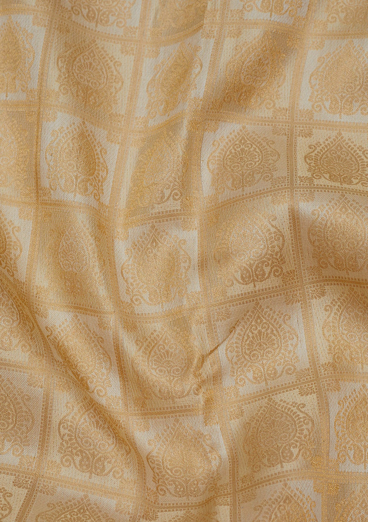 Cream Zariwork Pure Silk Saree-Koskii
