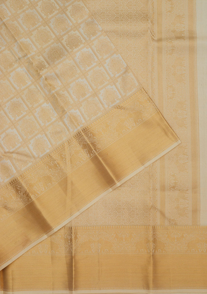 Cream Zariwork Pure Silk Saree-Koskii