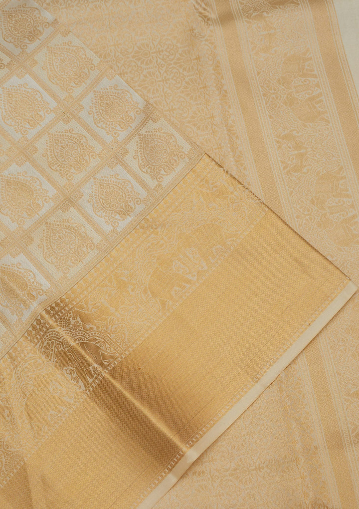 Cream Zariwork Pure Silk Saree-Koskii