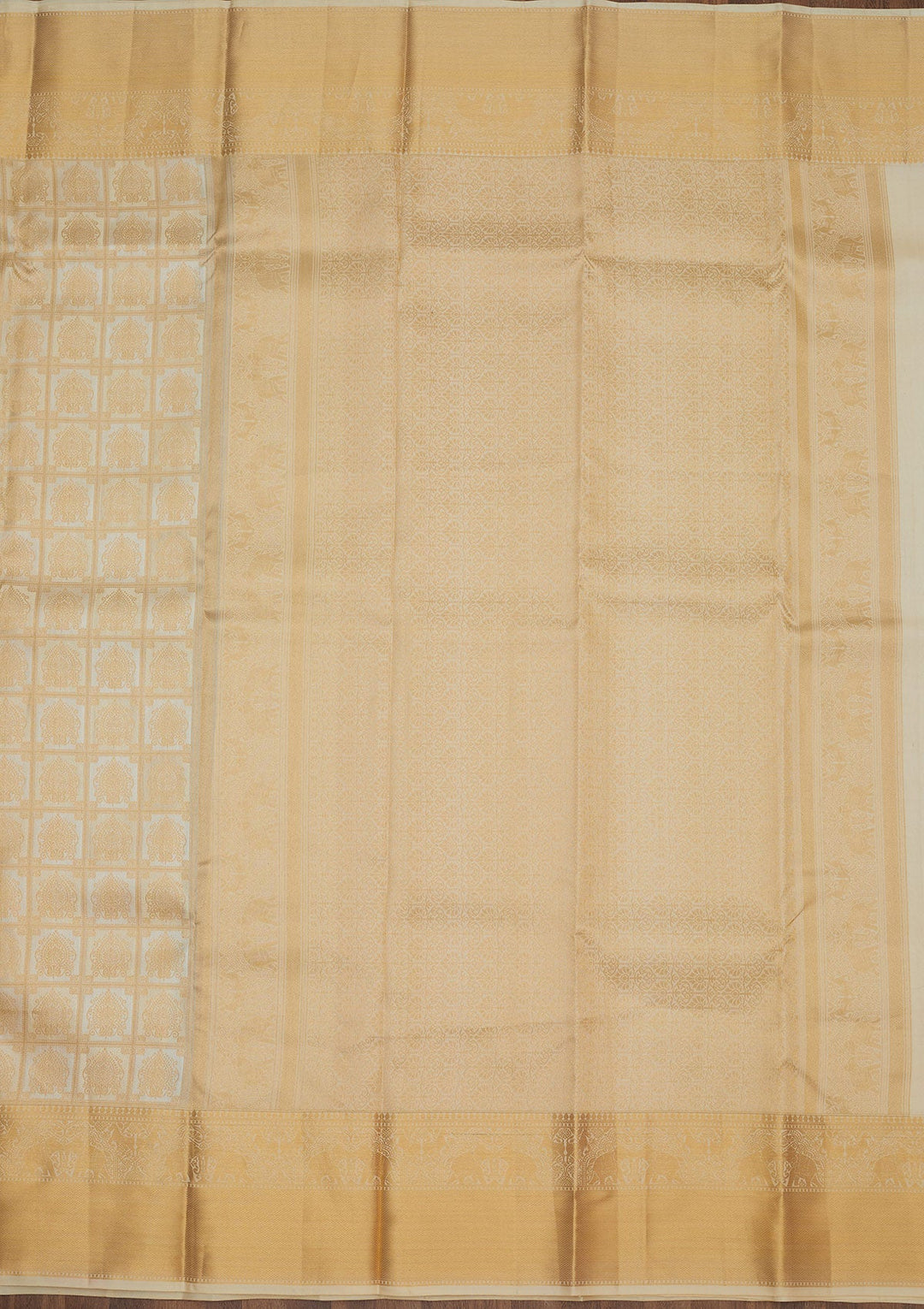 Cream Zariwork Pure Silk Saree-Koskii